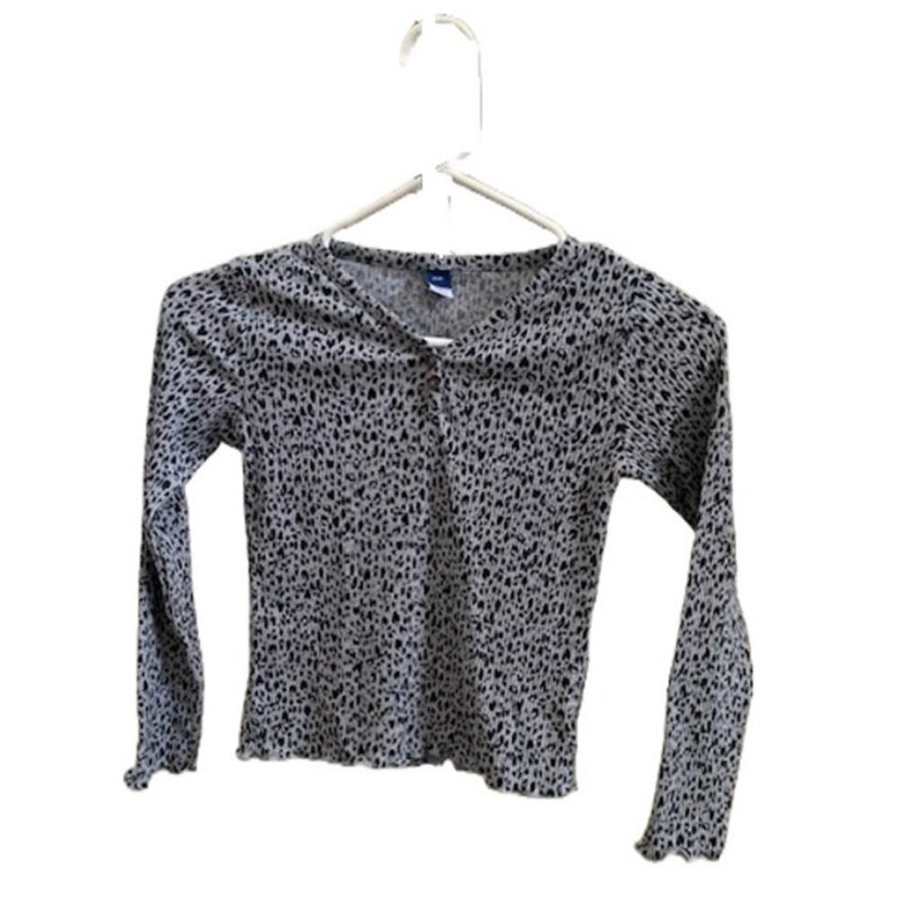 Old Navy-Long Sleeve-Ribbed Henley-Shirt-Cotton Blend-Animal Print-Gray-Girls-8
